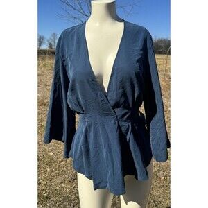 Free People Grand Piano Deep Sapphire Wrap Top New w Tag Size XS